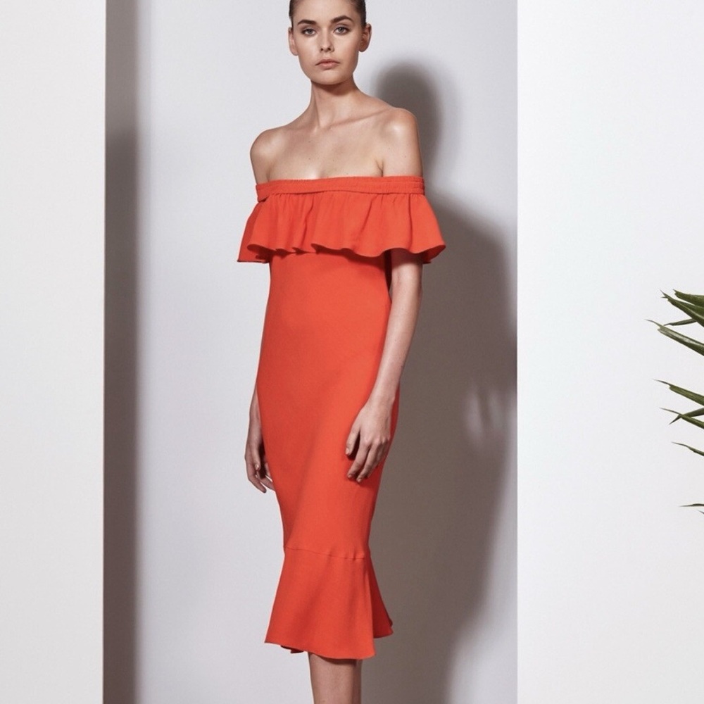 Veronica Beard Elegant Off-Shoulder Red/Orange Dress Sz 6